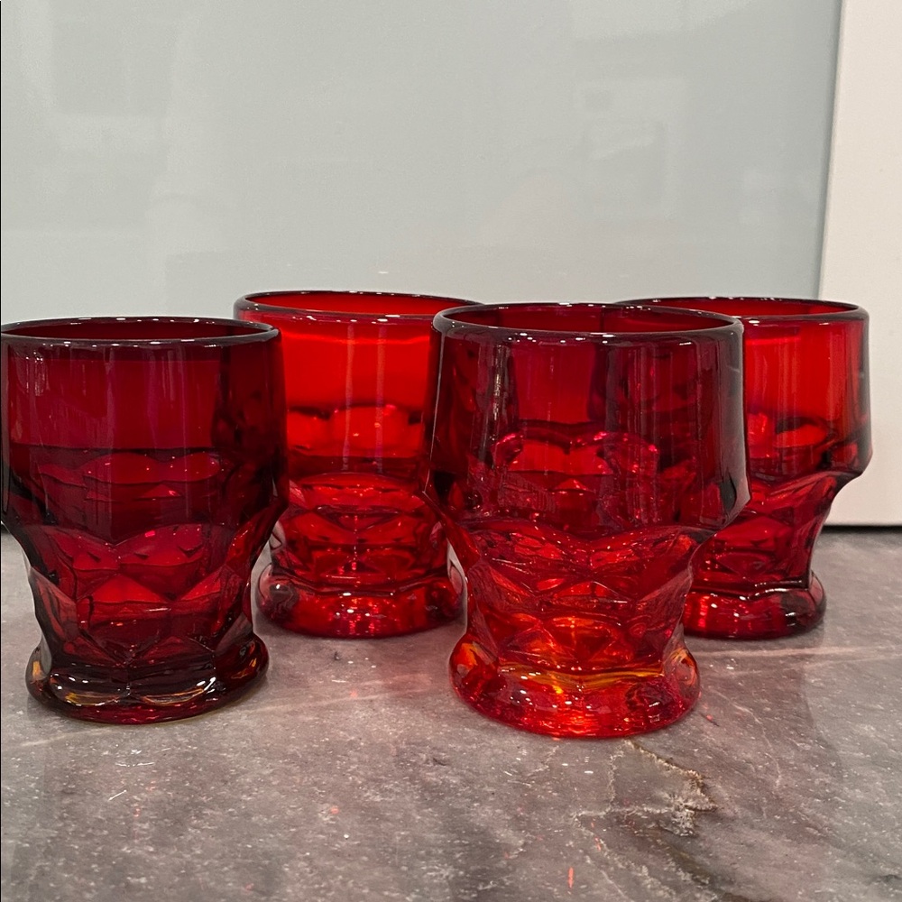 Set 4 of Georgian Ruby Red Glass Tumblers